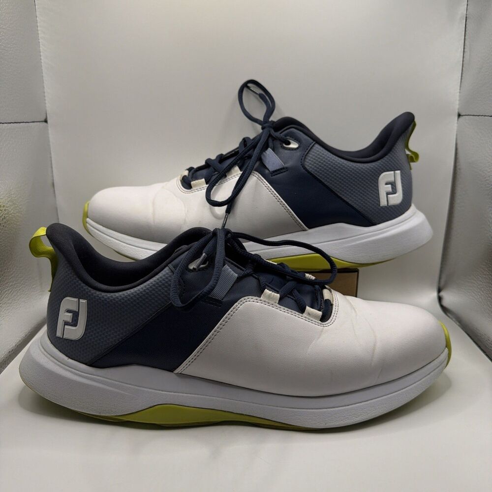 FootJoy ProLite Men's Golf Shoes White Navy Green Spikeless Size 10 M 56920